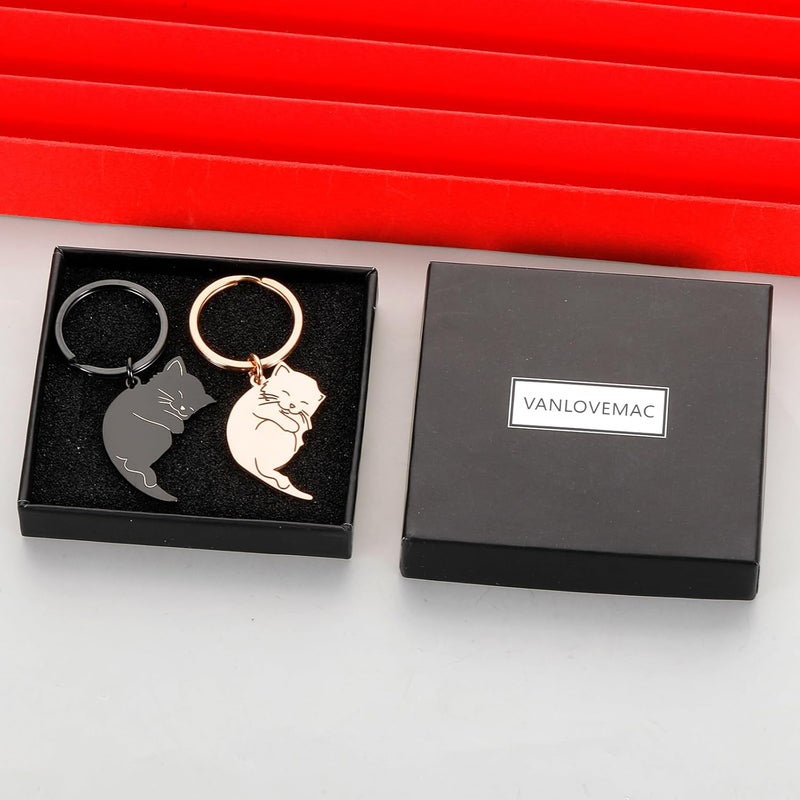 Vanlovemac Valentines Day Gifts for Her Him Cute Keychain for Boyfriend Girlfriend Best Friend Matching Couple Stuff for Wife Husband Cat Lover Fiancée National Girlfriends Day Gifts Boo Basket Stuffers - Image 4